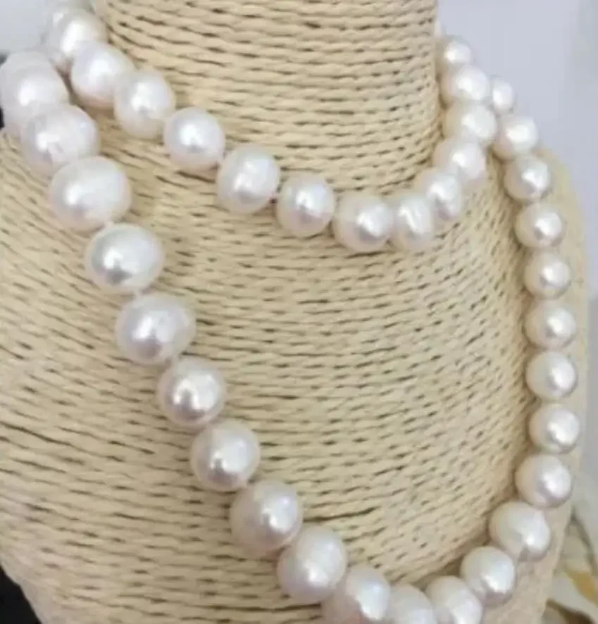 

HUGE 11-10MM NATURAL SOUTH SEA GENUINE WHITE PEARL NECKLACE 34"