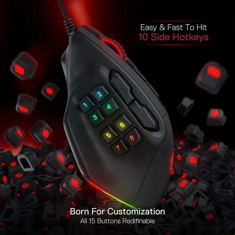 Redragon M811 Aatrox Mmo Gaming Mouse 15 Programmable Buttons Wired Rgb Gaming Mouse Ergonomic Natural Grip Structure Officemoue