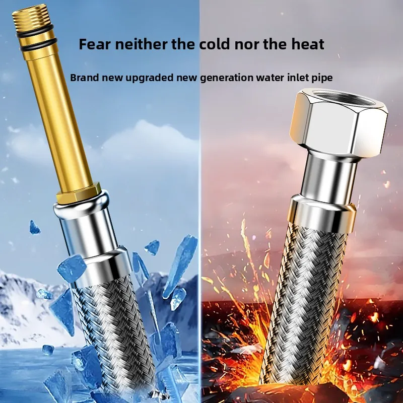 خرطوم صنبور مضفر 304 SS - مقاوم للانفجار، مانع للتسرب، صامولة ثقيلة، موصلات ساخنة/باردة قابلة للانحناء، ذهبي/فضي