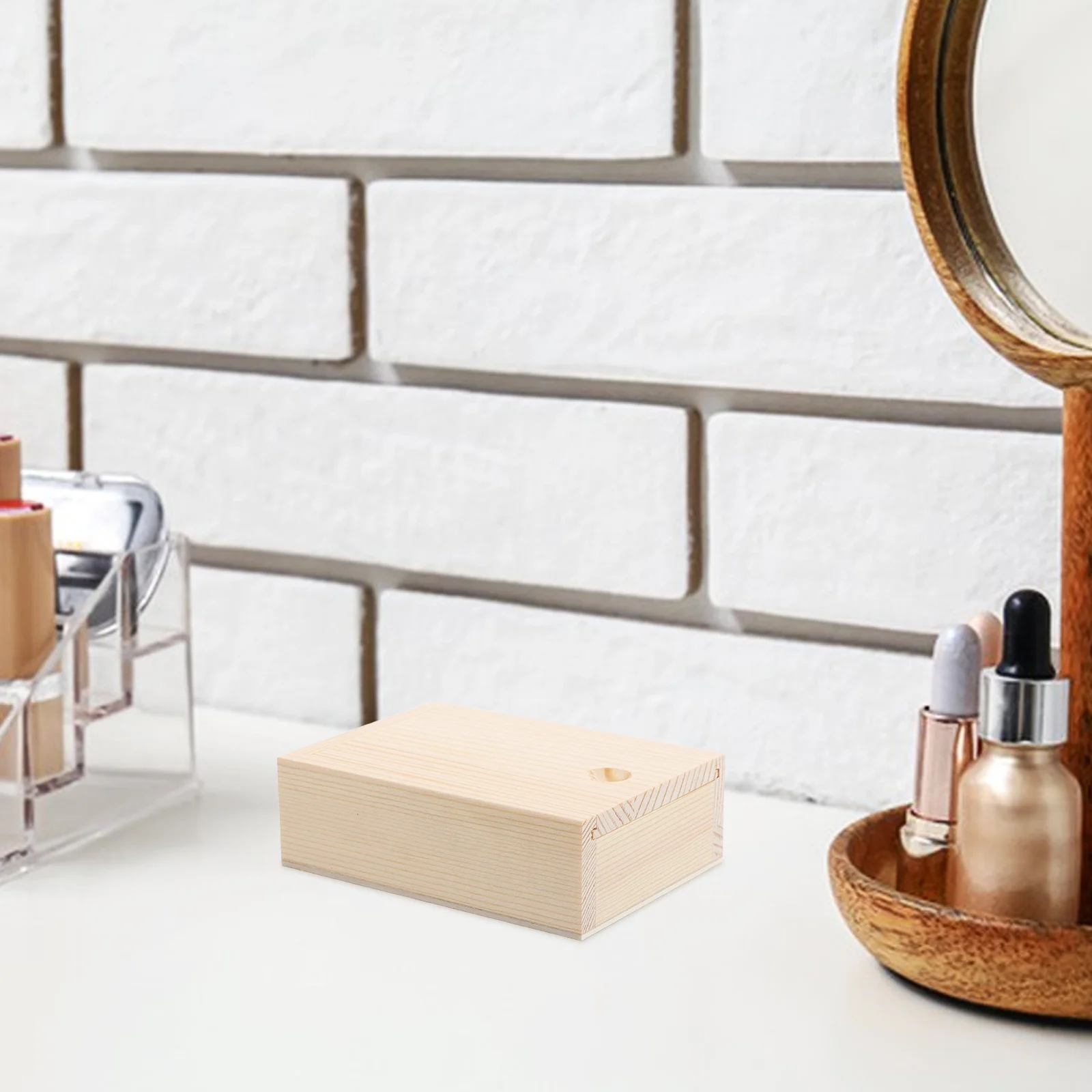 

Small Wooden Storage Box Slide Lid for Jewelry Cards Multi-Functional Wood Organizer Case Space-Saving Desktop Decorative