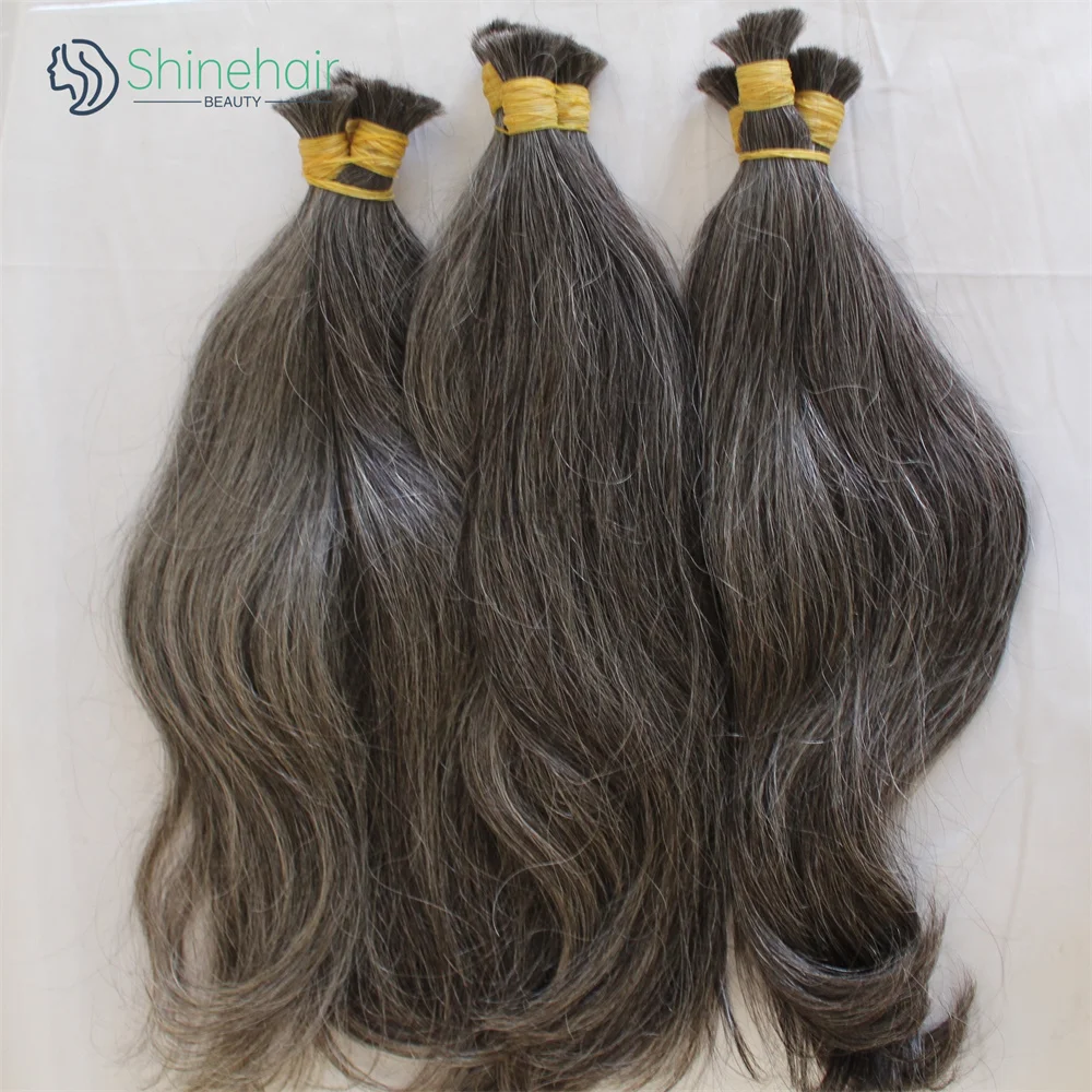 Grey Raw Human Hair Bundles No Weft Natural Black 10A Indian Hair Bulks for Women Brazilian White Blonde Hair for Salon 30 inch