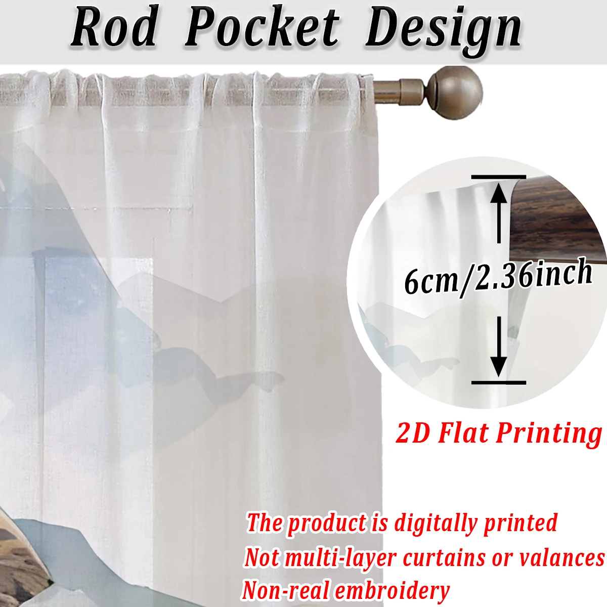 Elephant mountain forest Flat Printing Sheer Curtain，Light Fabric，for Living Room Bedroom Home Door and Window Decor