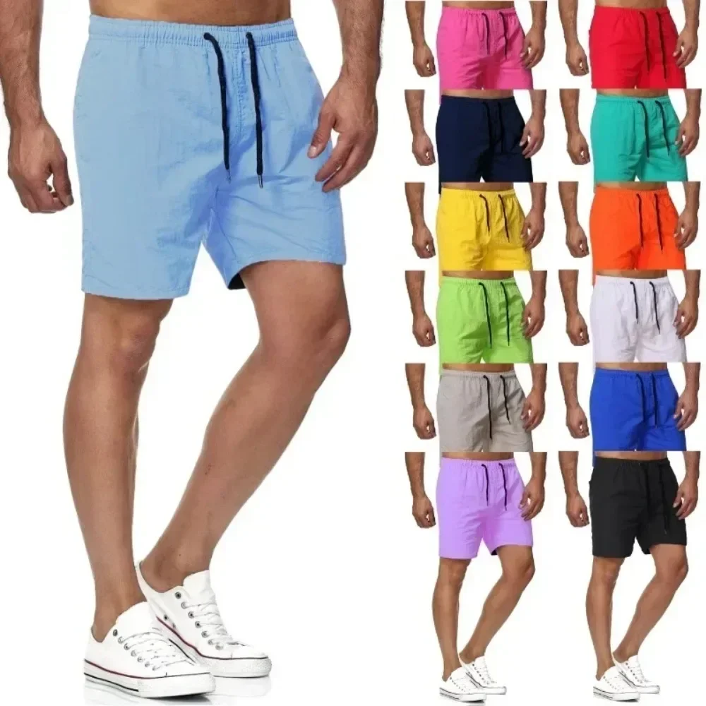 Men\'s Sports Fitness Shorts Men\'s Five-point Men Clothing Solid Color Beach Pants  Quick-drying Shorts Men