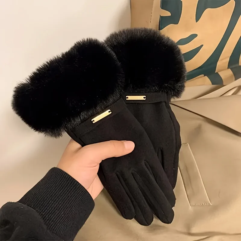 Women's Winter Thick Riding Windproof and Warm Driving Touch Screen Gloves