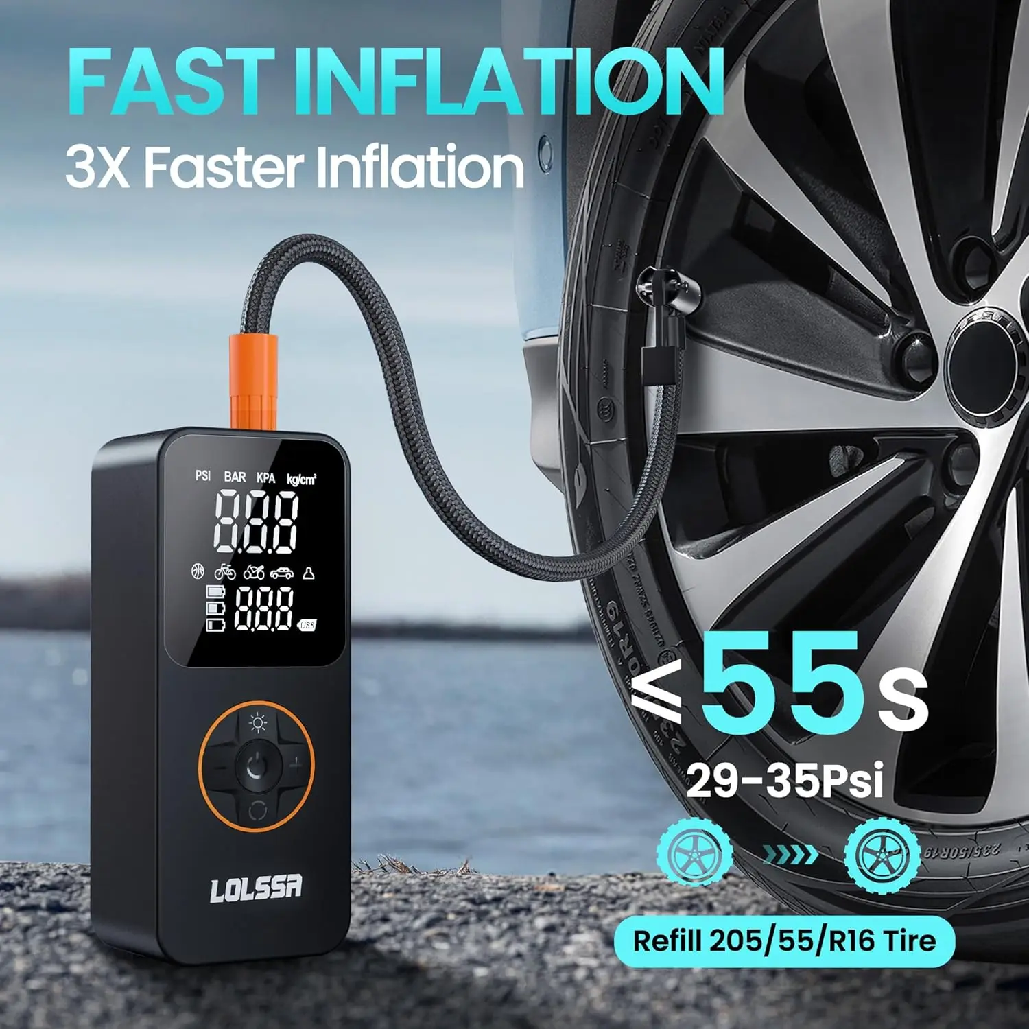 Tire Inflator Portable Air Compressor-Air Pump 150PSI Cordless Electric for Car, Motorcycle, Bike, Ball, with Tire Gauge Pressur