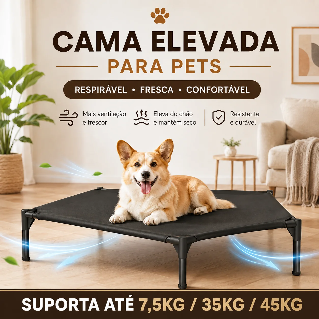 Cama de Camping Elevada para Animais de Estimação, Cama para Cães e Gatos, Portátil, Removível e Lavável, Rede para Cães