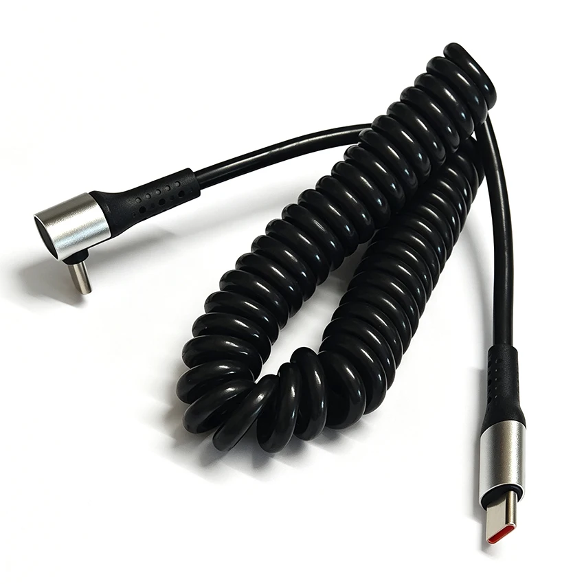 Spring Telescopic Type-c 90 Degree Elbow to TypeC Data Cable 66W 6A Charging For Mobile Phone Portable Charging Cable