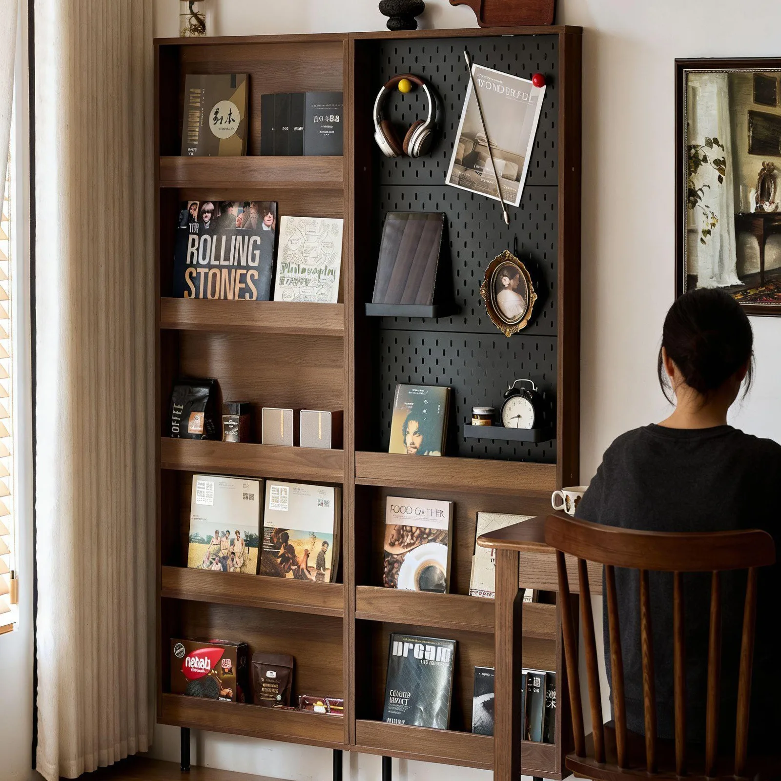North American black walnut shelf ultra-thin bookshelf medieval walnut wall storage display cabinet crevice narrow cabinet wall
