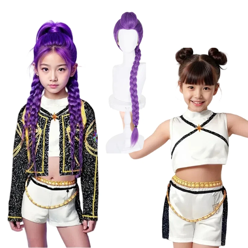 

Anime Kpop Demon Hunters Children Girls Rumi Cosplay Costume Idol Star Role-Playing Clothes Stage Performance Halloween Set