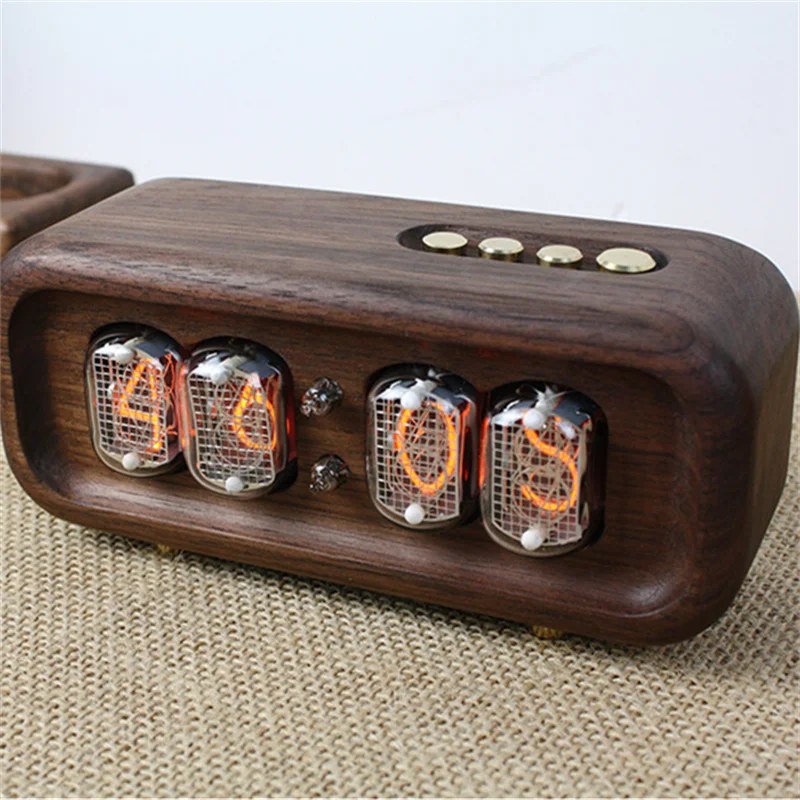 Black Walnut Solid Wood Glow Digital Tube Clock Vintage Electronic Desktop Nixie Clock DIY Digital Watch Table Clocks Gift