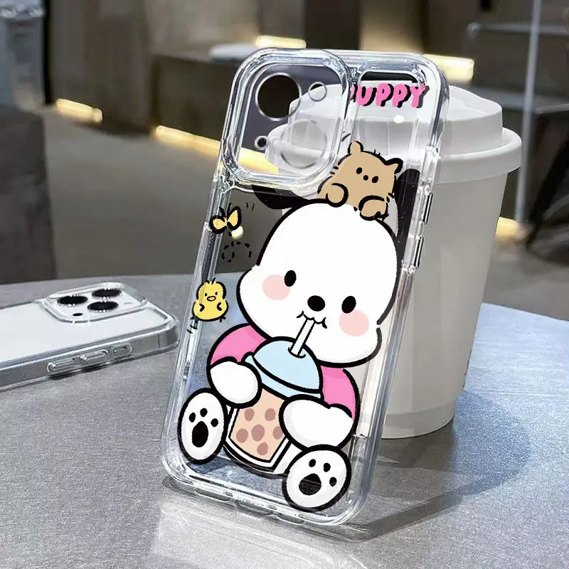 Sanrio Pochacco Drink Milky Tea Phone Case For iPhone 15 14 13 12 11 Pro Max X XS Max XR 7 8 Plus Y2K Girl Soft Cute Back Cover