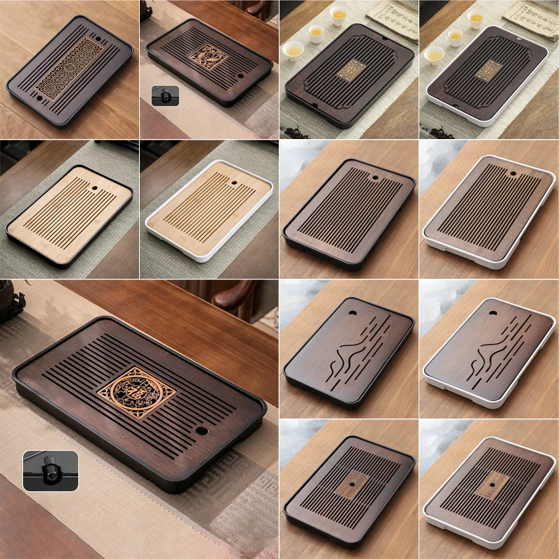 2025 Neo-Chinese Bamboo Tea Tray Kung Fu Tea Set Tray Hollow Out Grid Disk Quick Drainage Storage Tea Tray Dry And Wet Dual Use - Image 6