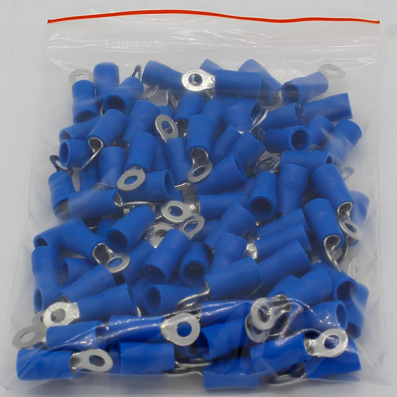 RV2-3 Blue 22-16 AWG 1.5-2.5mm2 Insulated Ring Terminal Connector Cable Connecto Wire Connector 100PCS/Pack RV2.5-3 RV