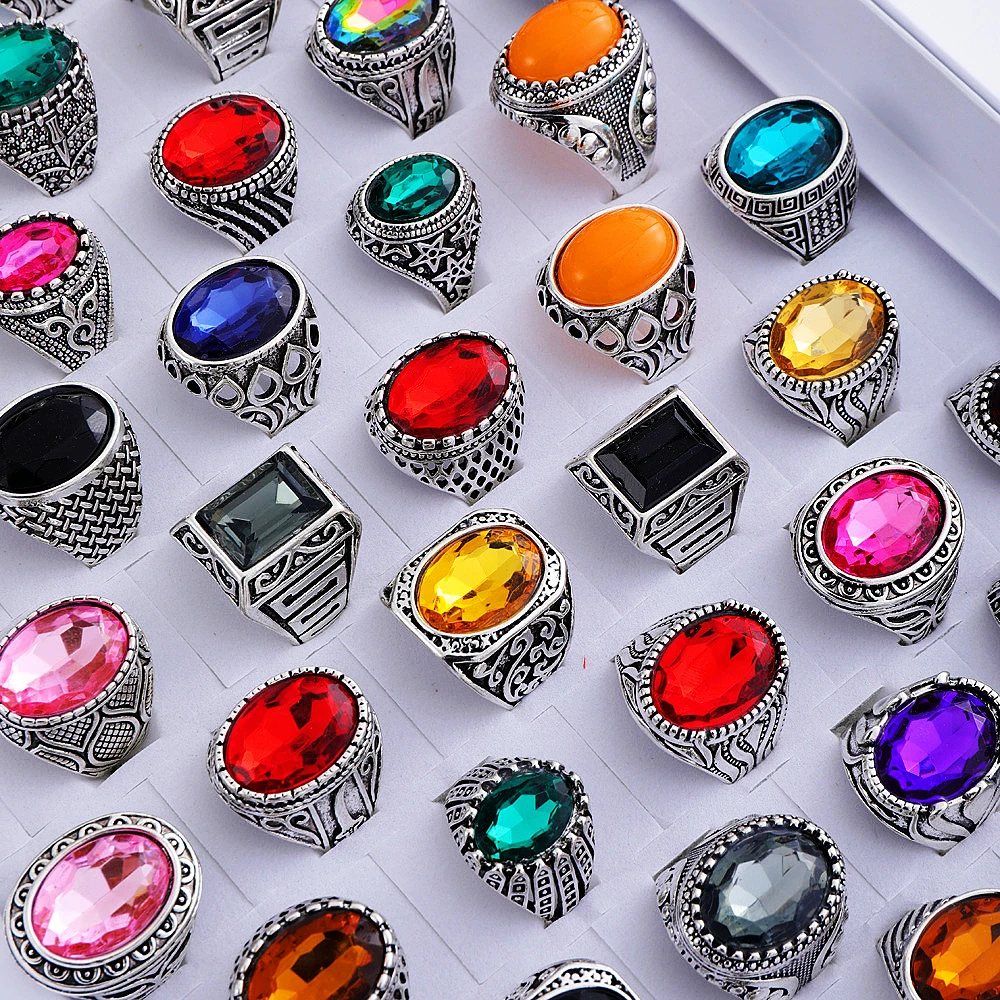 10/20/30/50 قطع الرجعية الملونة الزجاج خواتم للنساء الرجال مزيج اللون خمر مجوهرات هدايا الحفلات مزيج نمط