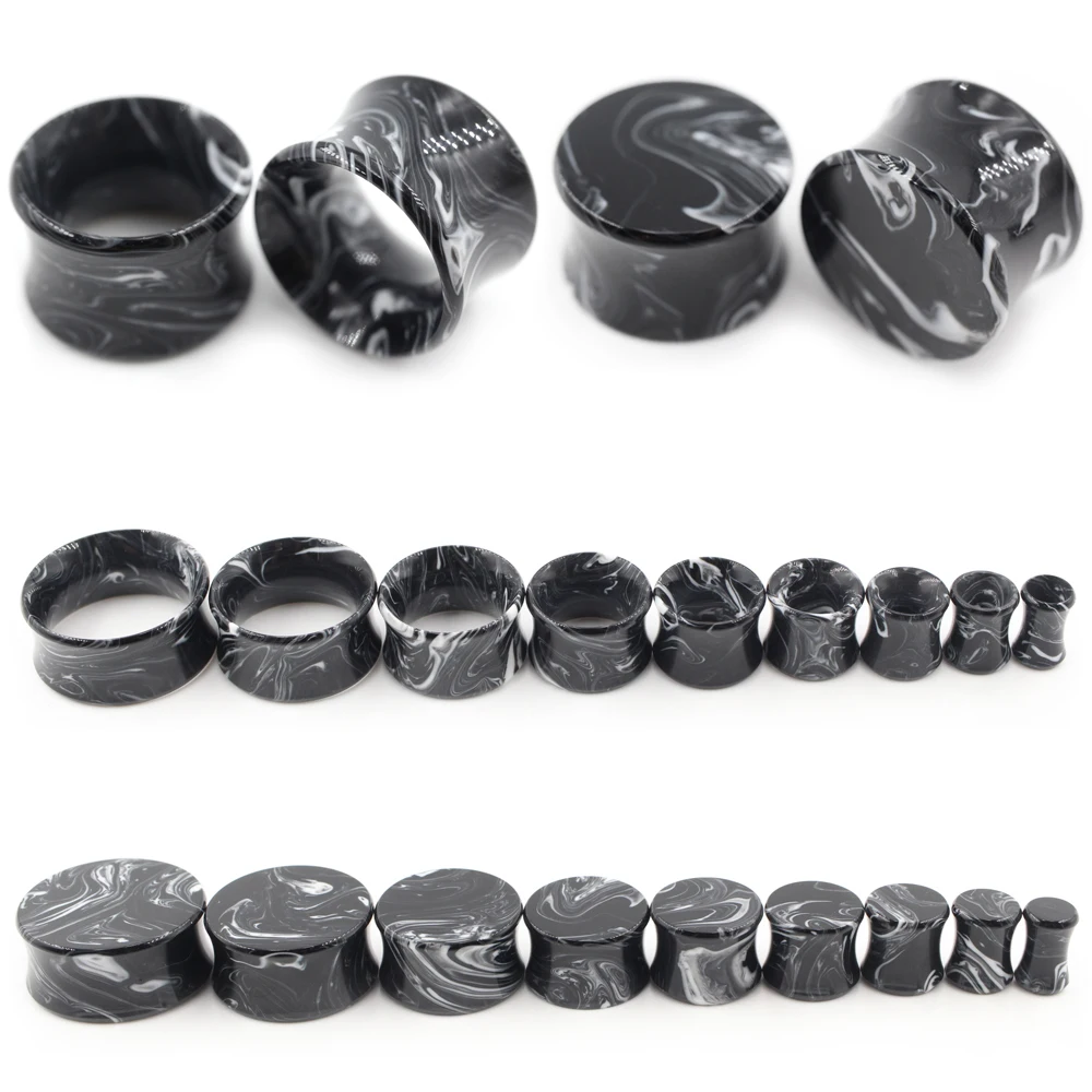 Alisouy 2PCS Black Acrylic Solid Hollow Double Flared Ear Plugs Tunnels Expander Stretcher Earrings Gauge Piercing Body Jewelry
