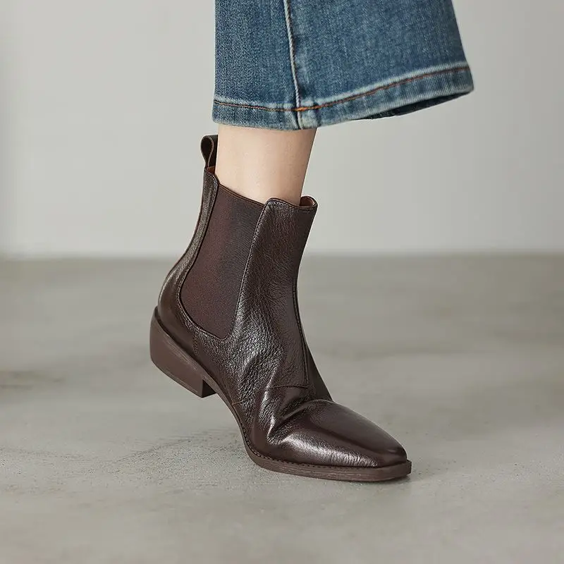 MORAZORA حجم 34-42 جلد طبيعي Chelase أحذية النساء تمتد حذاء من الجلد اليدوية الخريف الشتاء موضة السيدات مكتب الأحذية #4