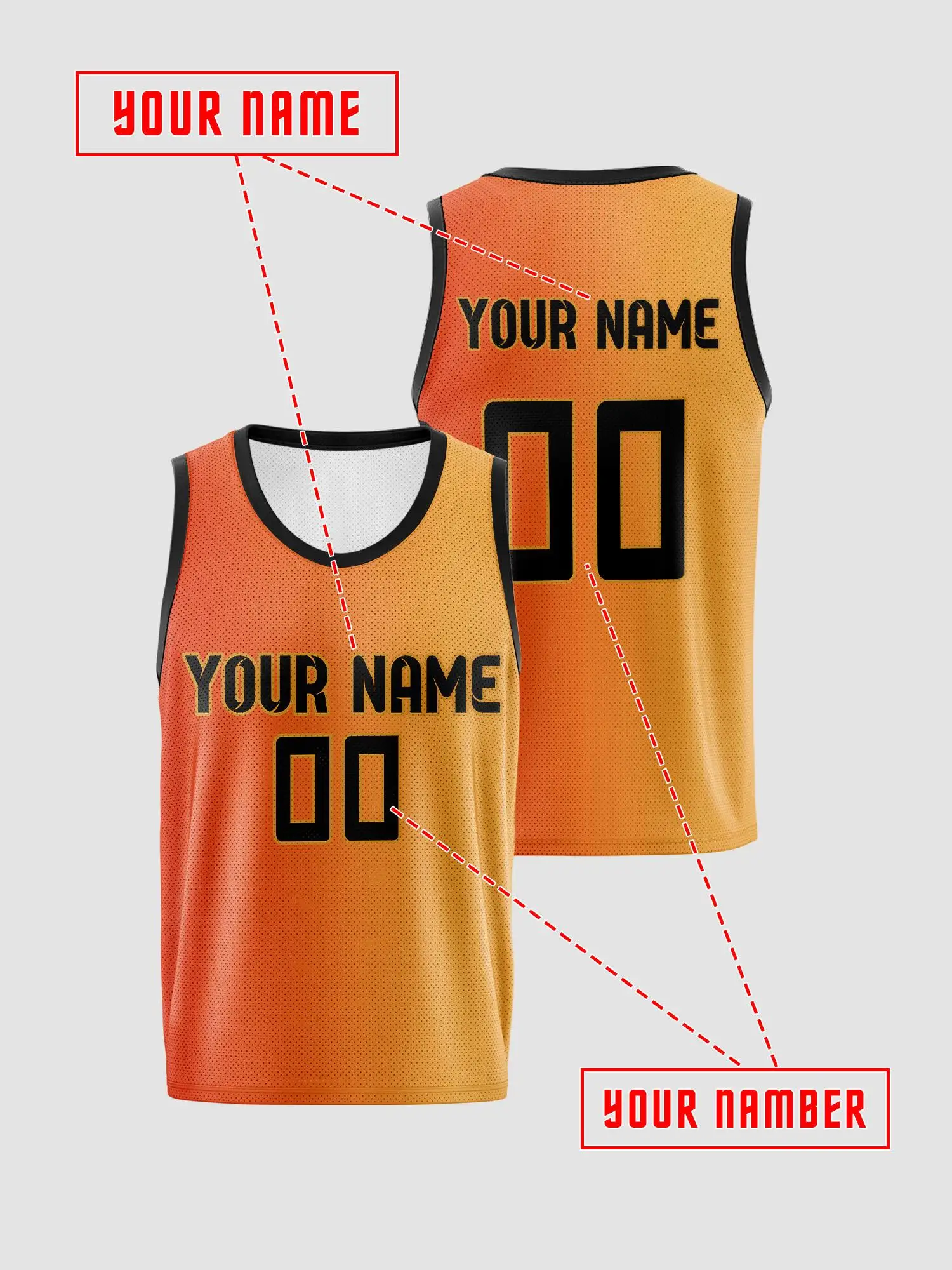 Custom Orange‑Yellow Gradient Basketball Jersey, Adult & Kids Team Uniform, Print Name Number