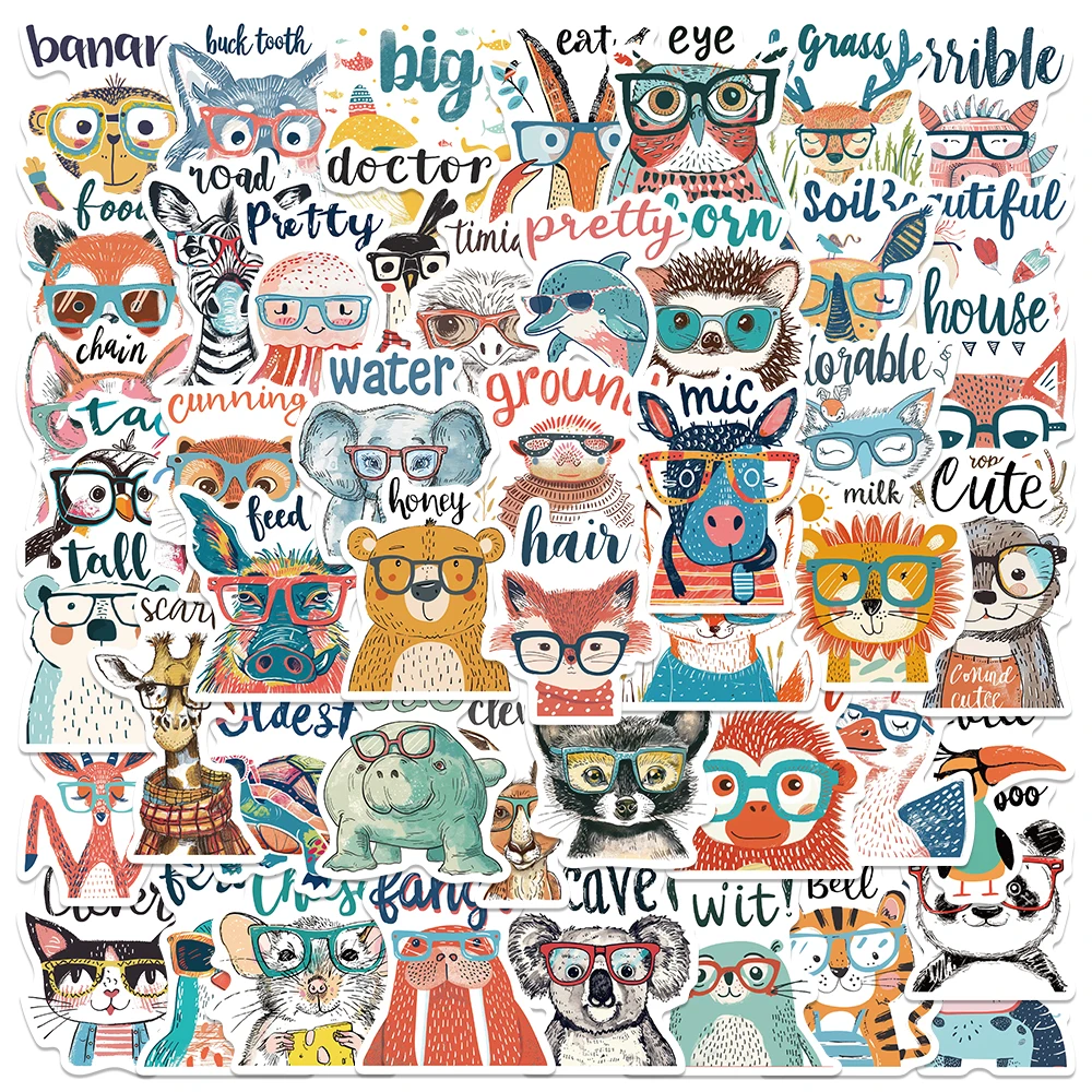 50pcs Animal Motivational Phrases Stickers Decals For Scrapbook Laptop Skateboard Suitcase Guitar Cartoon Aesthetic Stickers