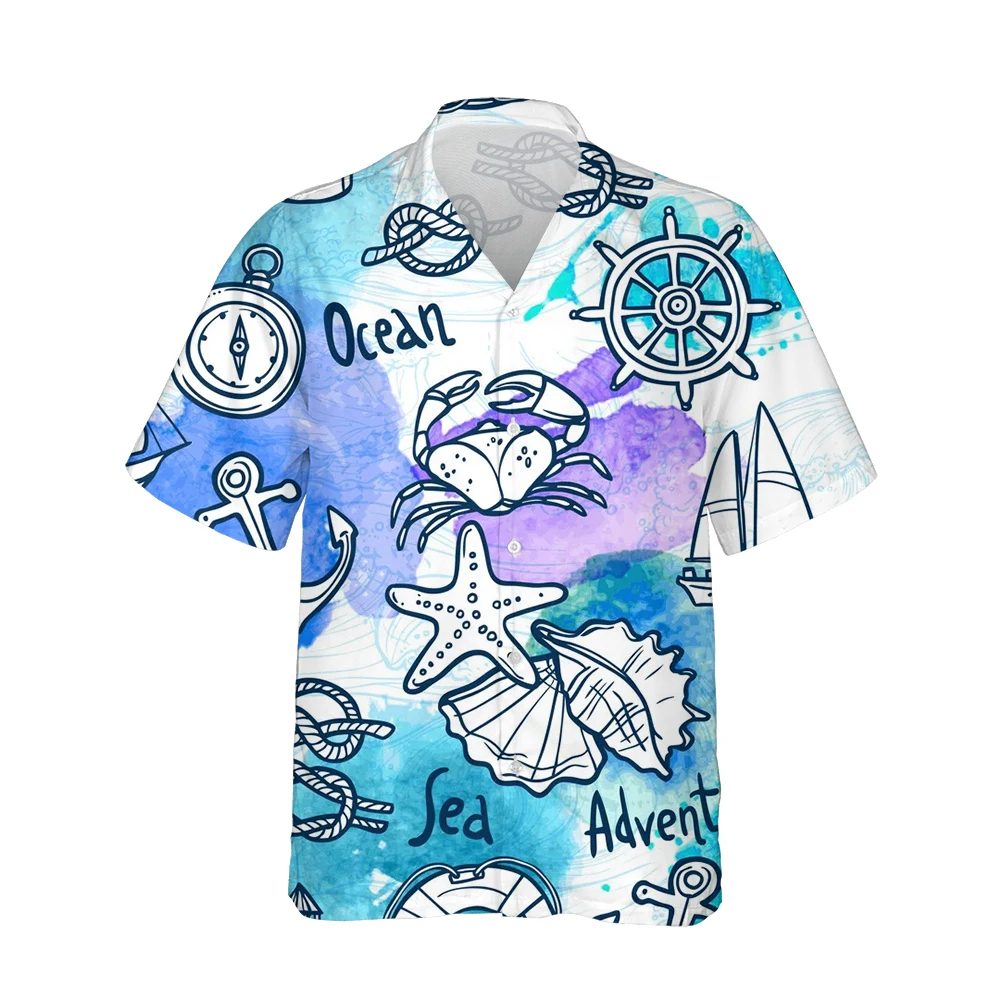 New 3d Marine Compass Printed Short Sleeve Hawaiian Vintage Shirt Men Summer Fashion Trend Nautical Street Style Loose Tops 5XL