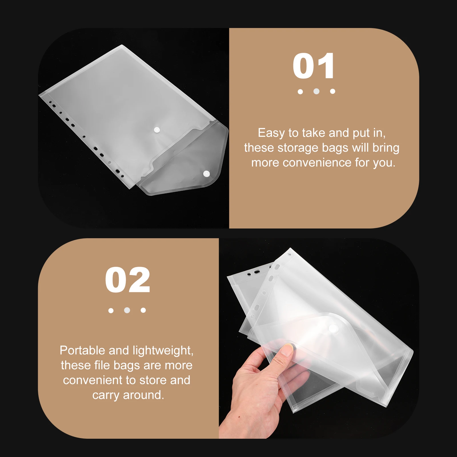 

5pcs A4 File Bags Sturdy Document Storage Bags With Buckle Portable Binder Page Pocket For Photos Papers Receipts Name Cards