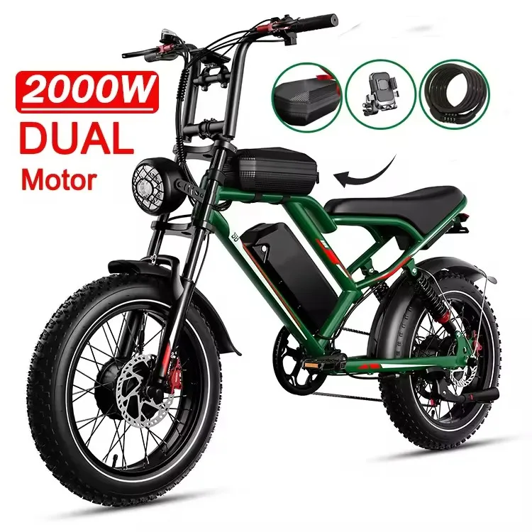 

48V 25Ah Dual Battery Dual Motor Ebike 2000W Motor 20 Inch Fat Tire Electric Full Suspension Mountain E Bike