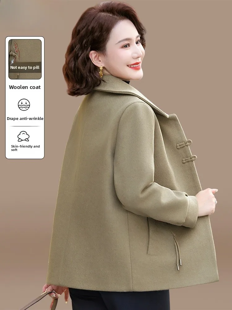 

Весеннее шерстяное пальто для мам среднего и пожилого возраста в традиционном китайском стиле, женский кардиган свободного кроя