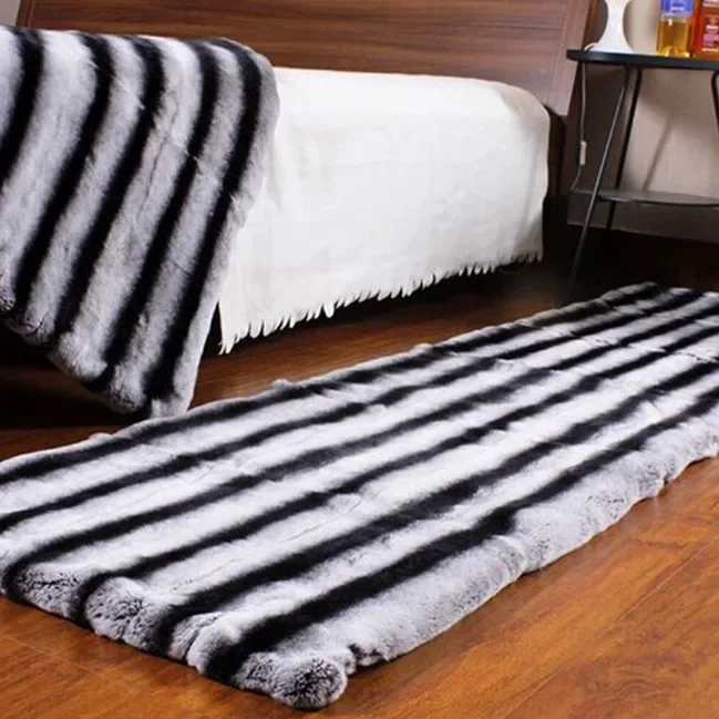 High Quality Dyed Two Tone Grey White Chinchilla Rex Rabbit Fur Plate Home Carpet Blanket Throw Home textiles