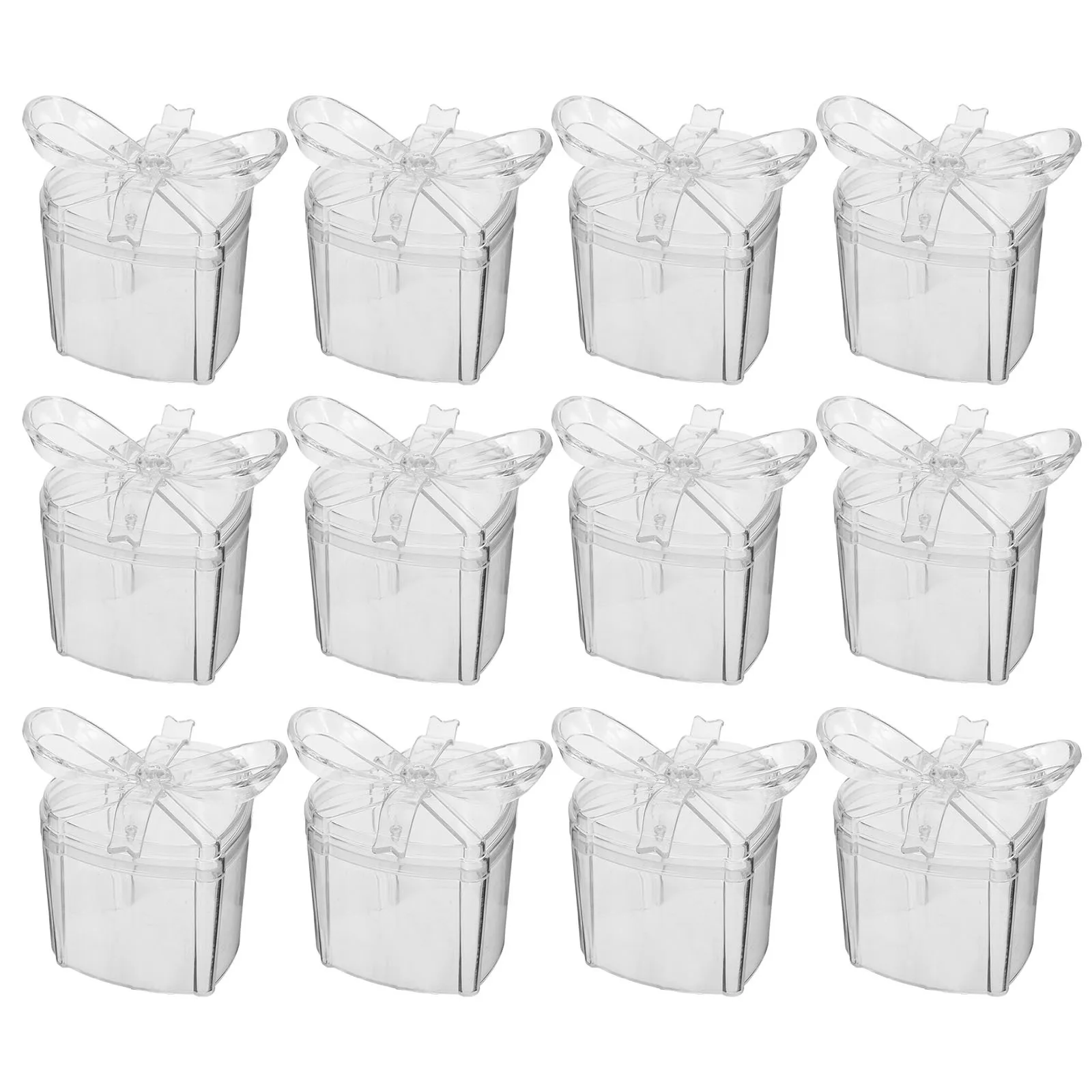 

12Pcs Transparent Candy Boxes Heart Shape 3D Bowknot Wedding Party Favor Dessert Containers Clear Treat Boxes Plastic Box