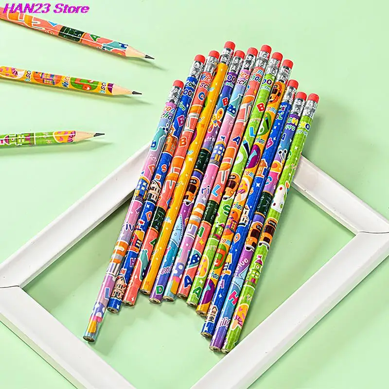 10/ 12pcs HB Wooden Pencil Lapices With Eraser For Student Children Drawing Writing Lapiz For School Stationery Writing Supplies