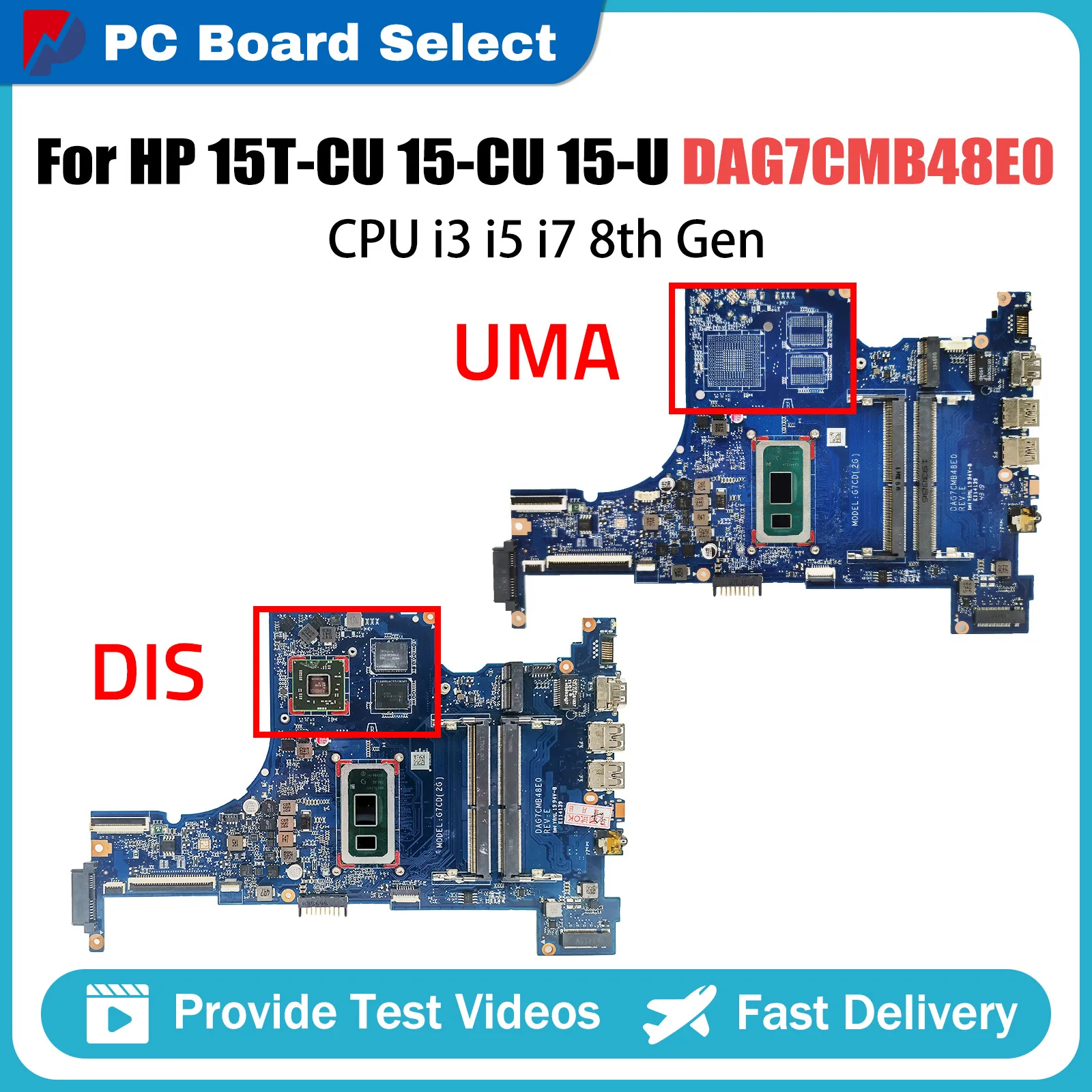 

Notebook Mainboard For HP 15-U 15T-CU 15-CU DAG7CMB48E0 Laptop Motherboard With CPU I3 I5 I7 8th Gen 100% Tested