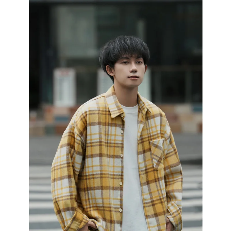 Winter Thick Shirt Men Oversized Fashion Retro Plaid Shirt Men Streetwear Korean Loose Woolen Shirt Mens Thicken Casual Shirts