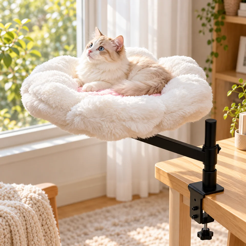Rotating Adjustable Cat Bed for Desktop Use