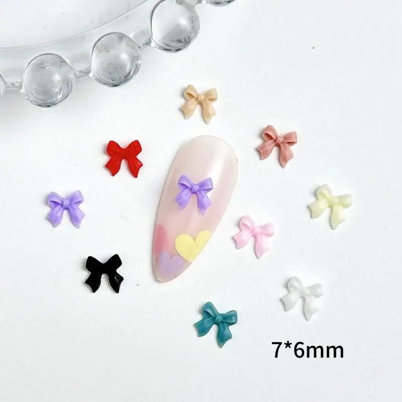 50Pcs 3D Resin Mini Solid Colors Bowknots Nail Art Decorations Minimalist Ribbon Bows Nail Charms Accessories DIY Nails Parts