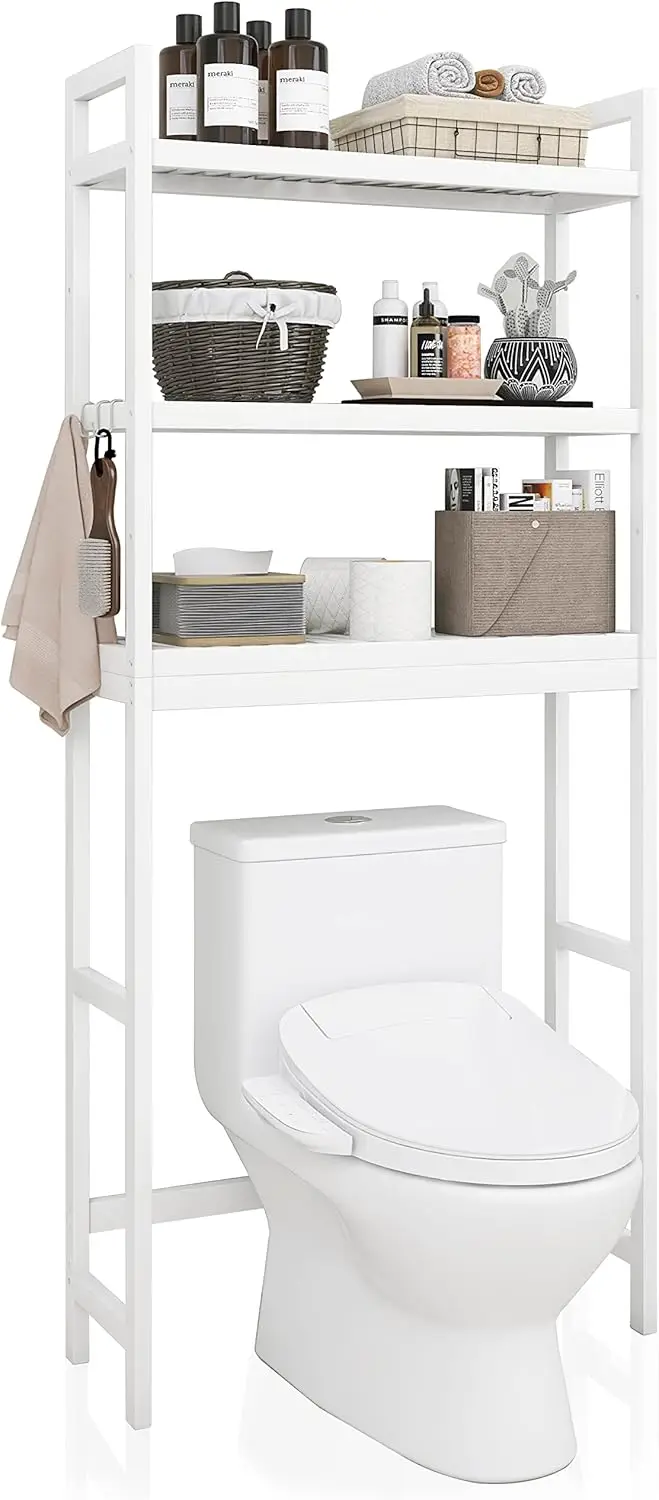 

Bamboo Bathroom Storage Shelf with 3-Tier Adjustable Shelves for Toilet Organization