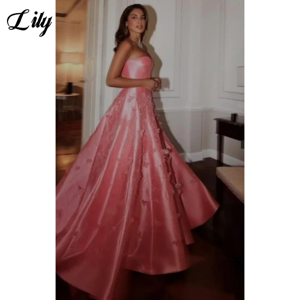 Lily Hot Pink Elegant Prom Gown Sweetheart Party Dresses Appliques A-Line Pleated Trailing Sleeveless Evening Dress Customized