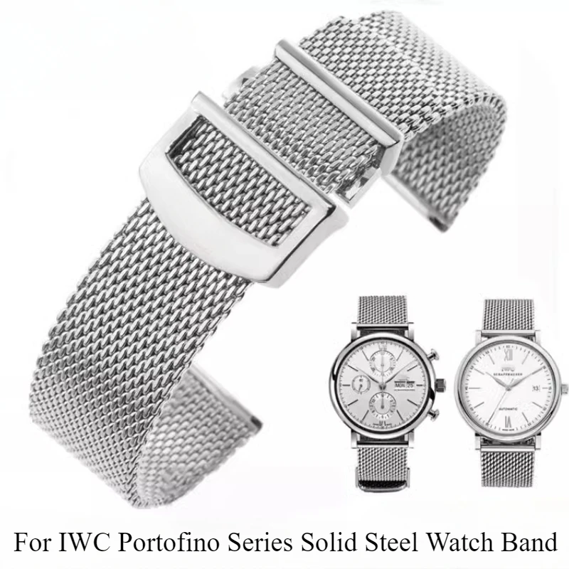 

20 22mm Solid Steel Watch Strap for IWC Portofino 356501 391033 Woven Mesh Style Waterproof Breathable Folding Buckle Band