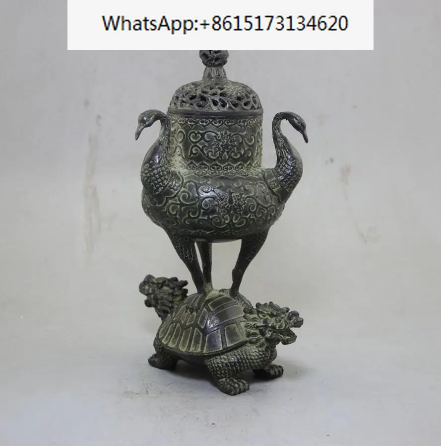 Copper Statue Antique handicrafts exquisite retro do old wholesale collection brass crane turtle smoked incense burner ornaments