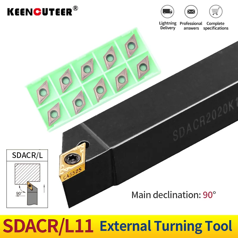 1pc SDACR1212H11 SDACR1616H11 SDACR2020K11 External Turning Tool Holder DCMT Carbide Inserts Lathe CNC Cutting Tools Set