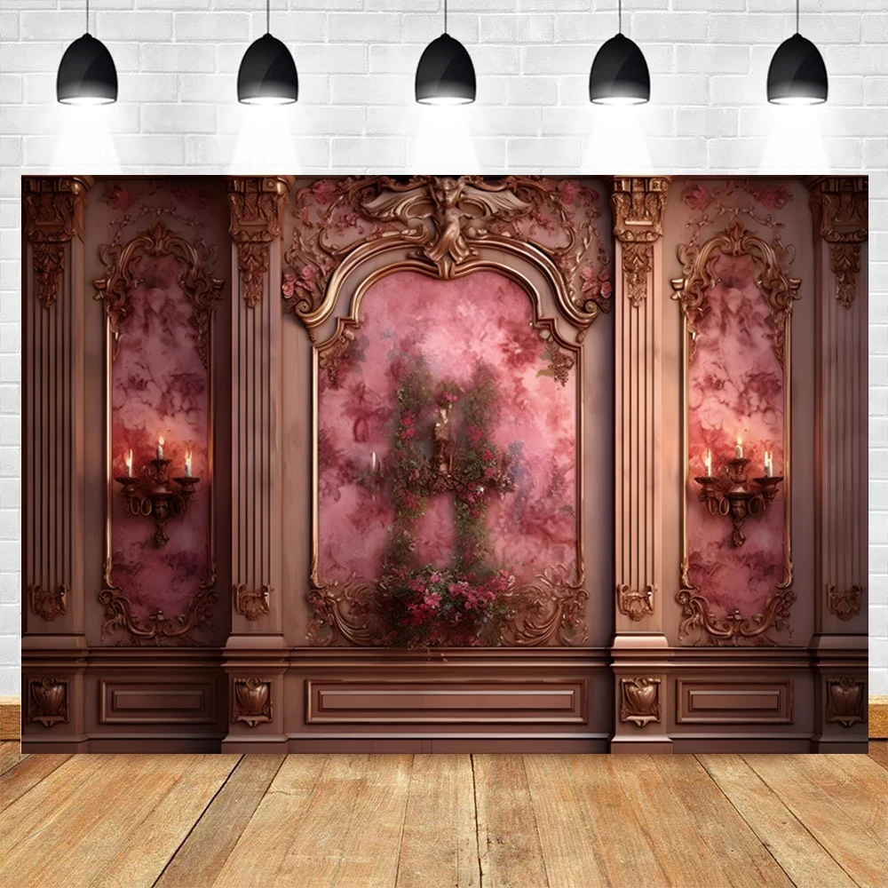 Vintage Pink Red Wall Backdrop Interior Room Castle Wall Kids Birthday Party Wedding Photography Background Decor Photostudio