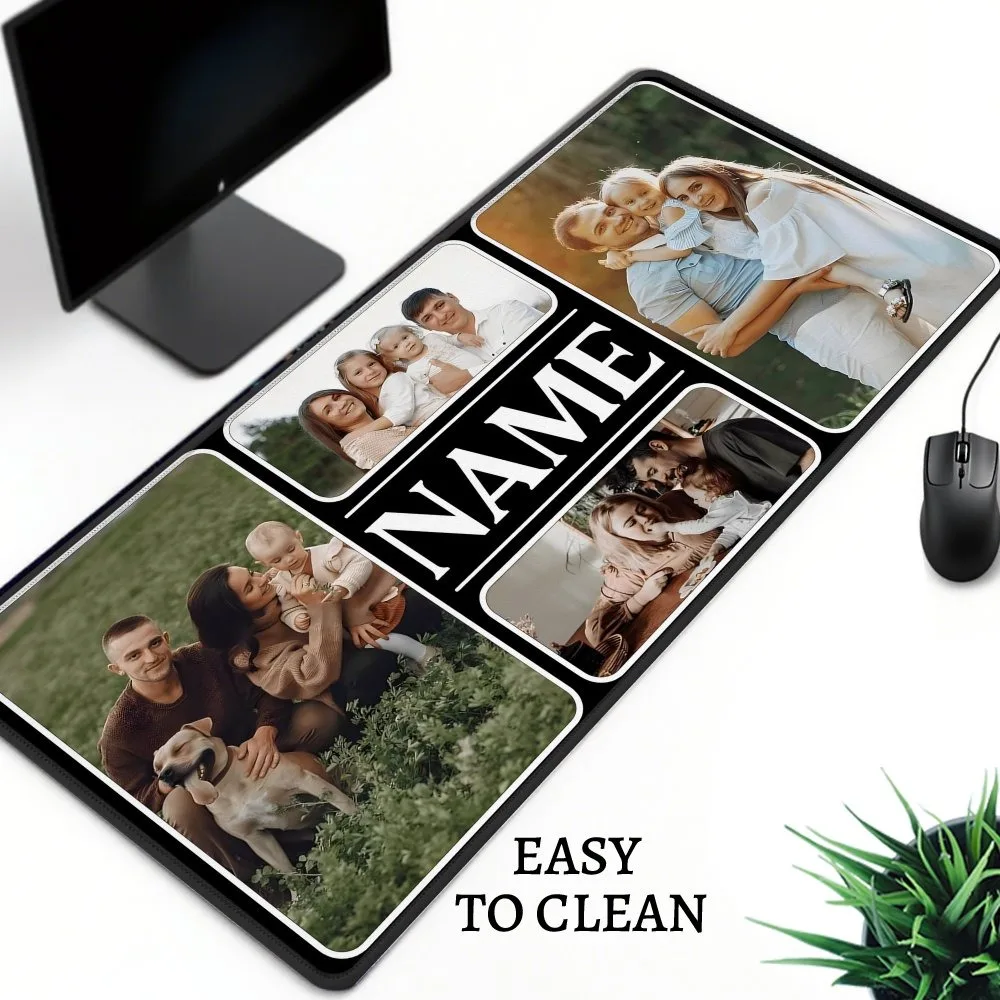 Wide Black Gray Swirl Desk Pad DIY Photo Text, Durable Anti-Slip Base, Holiday Gift For Student Couple Dorm Use