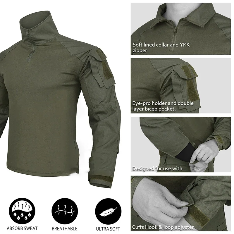 ใหม่การล่าสัตว์พัดลมการต่อสู้การฝึกอบรมกบชุด Quick Drying Breathable สบาย Camouflage เสื้อแขนยาว