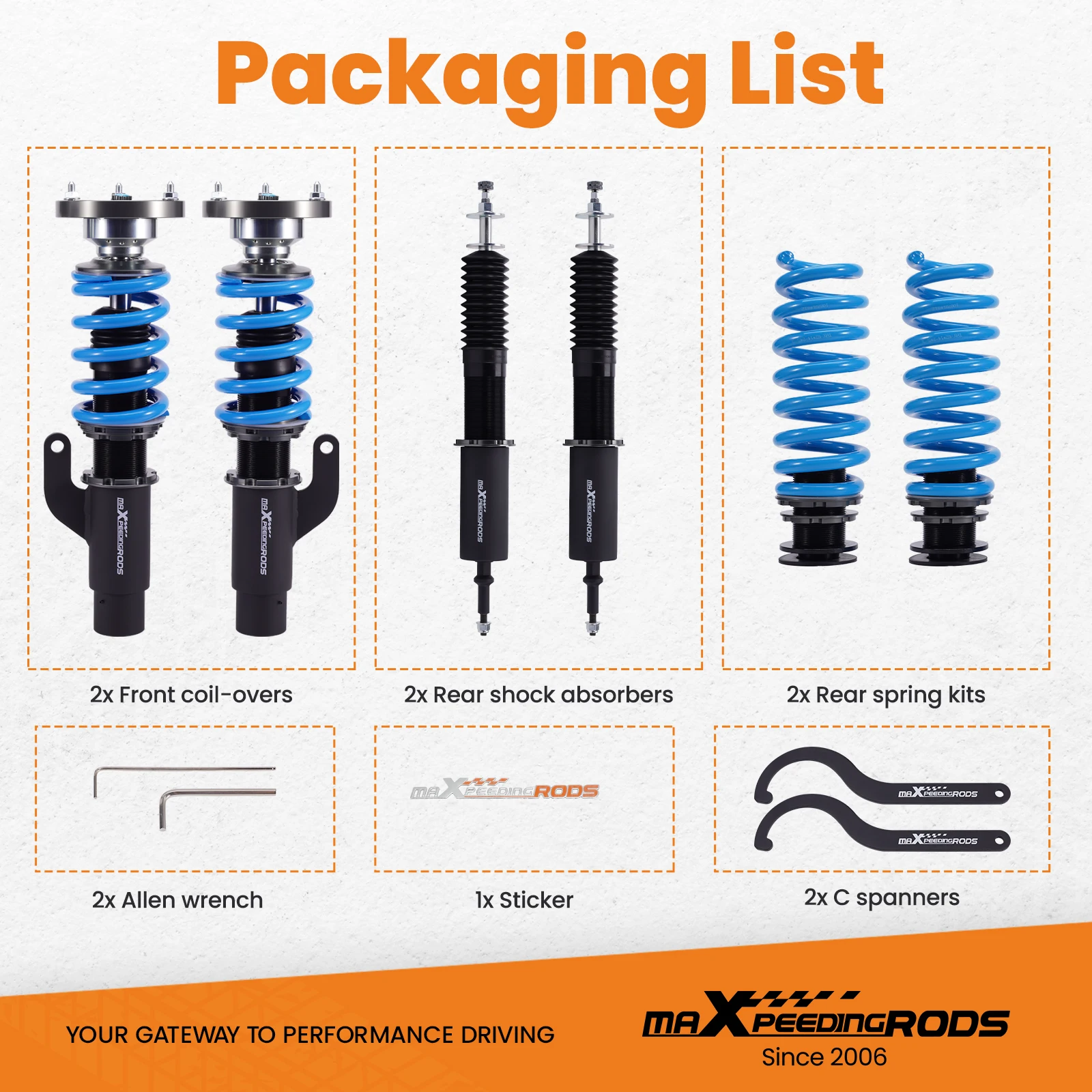 MaXpeedingrods T6 Coilovers Lowering Coils for BMW 3-Series E90 xDrive AWD 06-11 Coilovers Lowering Coils