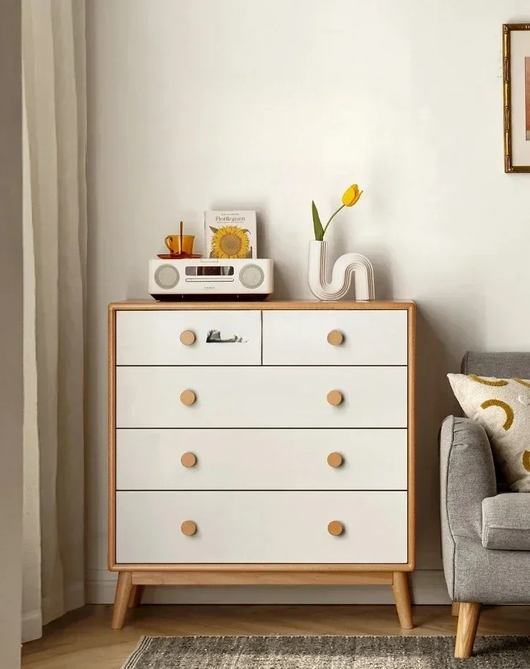 QQlSolid Wood Chest Of Drawers, Simple And Modern Wall Locker, White.
