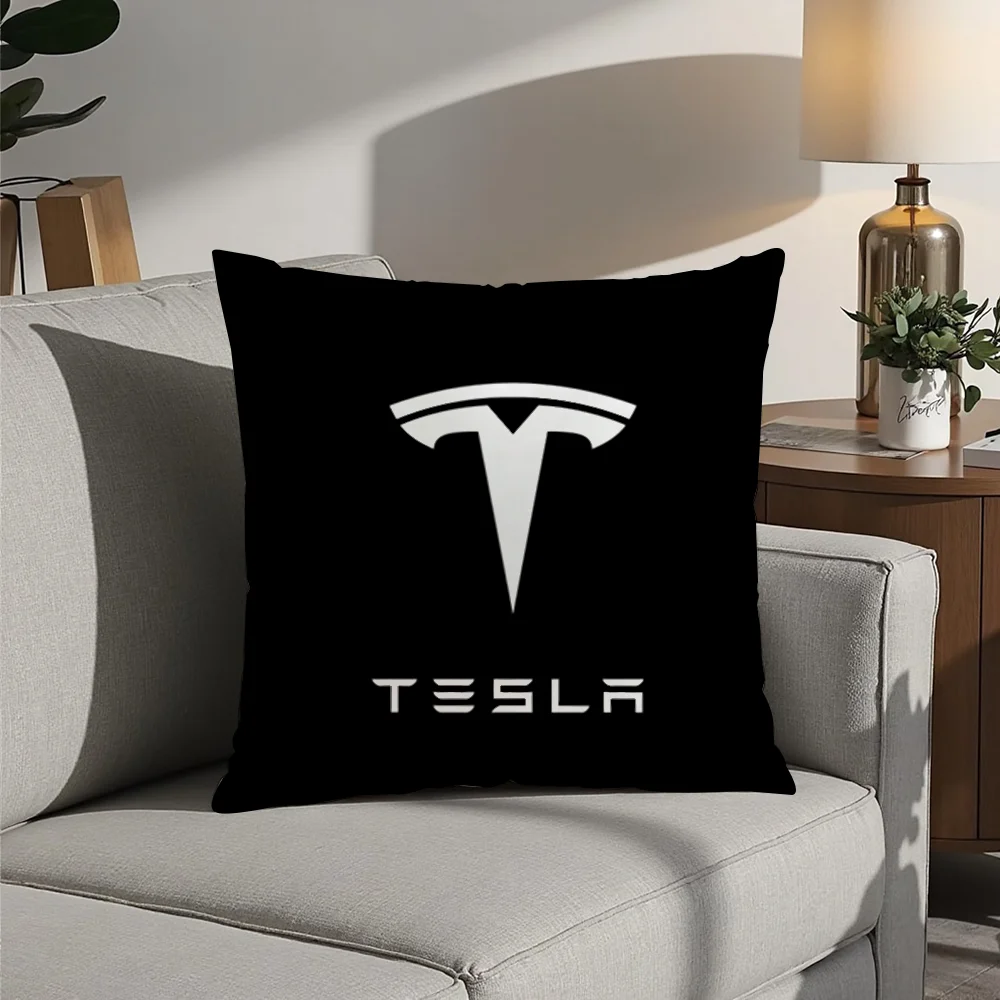 

Luxury T-tEsla-S Car Logo Pillow Case Plush Fabric Soft Pillowcase Double Sided Print Cushion Cover Household Gifts