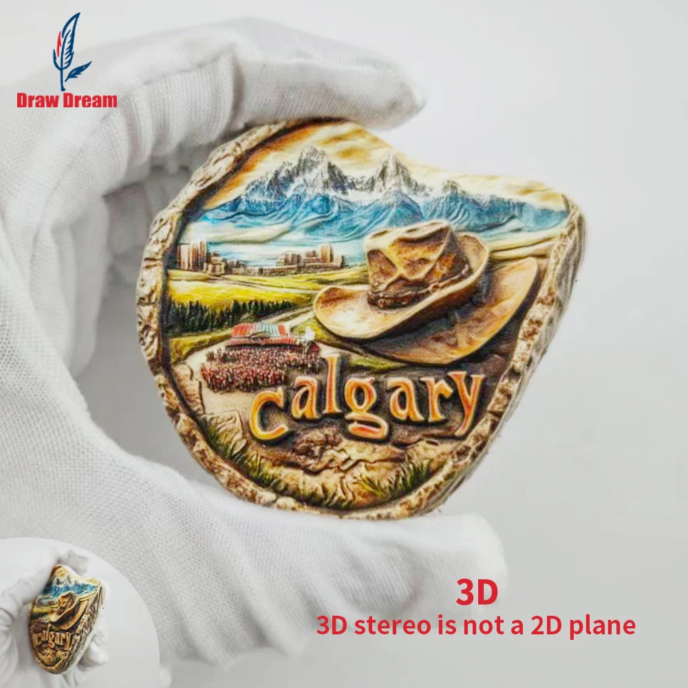 1Pc Calgary Creative 3D Embossed Refrigerator Magnet World Travel Souvenir Collection Suitable for Home and Office Decoration, Personalized Exclusive Travel Souvenir Magnetic Refrigerator Magnet, Home Decoration, Kitchen, Room, Office, Cabinet Crafts, Gifts, Holiday Souvenirs, Exquisite Small Gifts