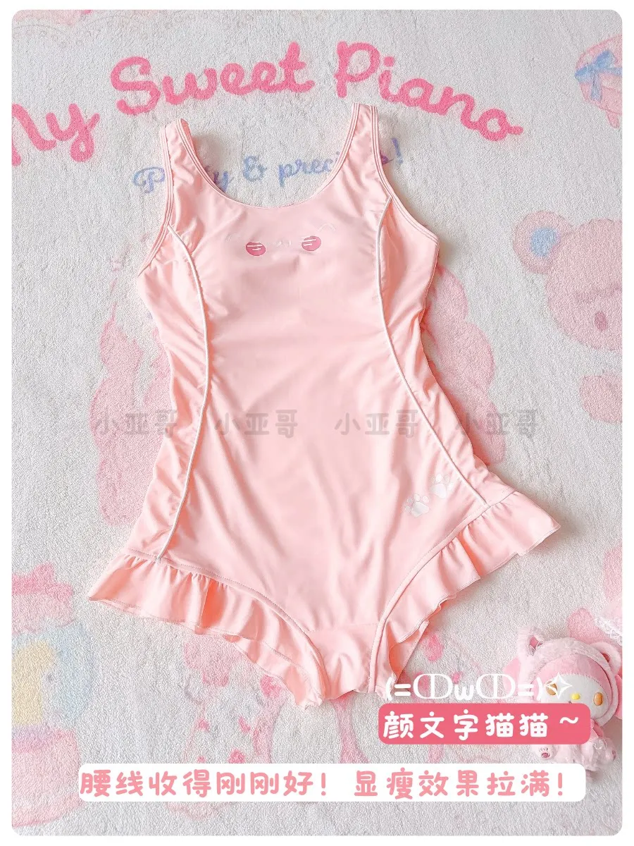 Swim Suits for Women Japanese Style Pink Cartoon One-piece Swimsuits Female Sweet Cute Girl's Conservative Vest Swimsuit