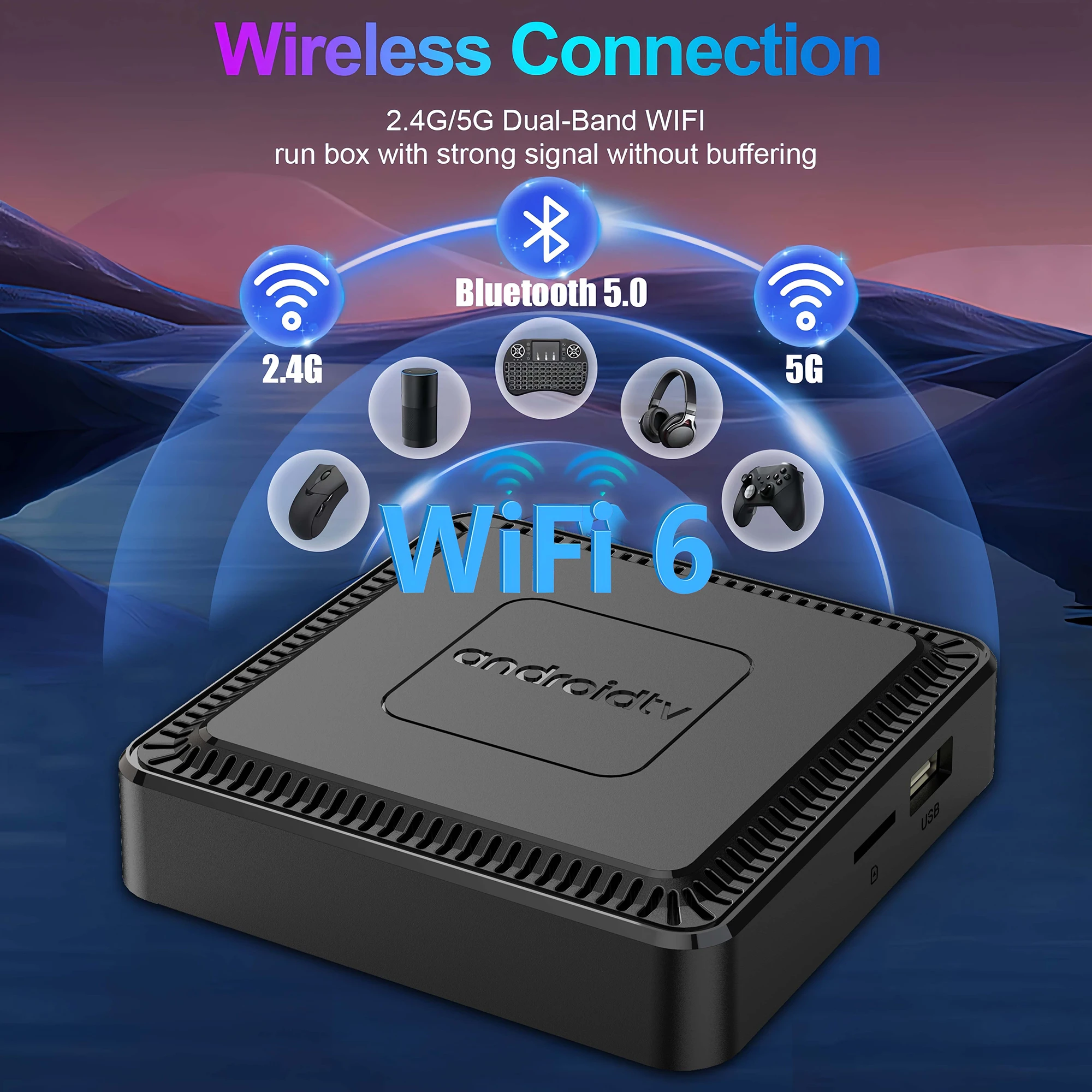 صندوق تلفاز ذكي يعمل بنظام Android، مسرح منزلي، Netflix، YouTube Allwinner H313 1000M، Wifi 6، فيديو 4K، MORTAL Q7، مساعد صوتي، Chromecast