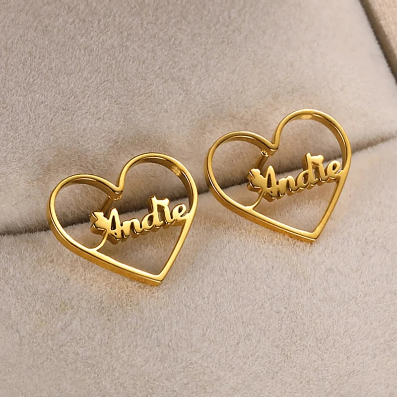 

Custom Heart Name Earrings For Women Personalized Stainless Steel Heart Stud Earrings Luxury Wedding Fashion Jewelry Gift 2024