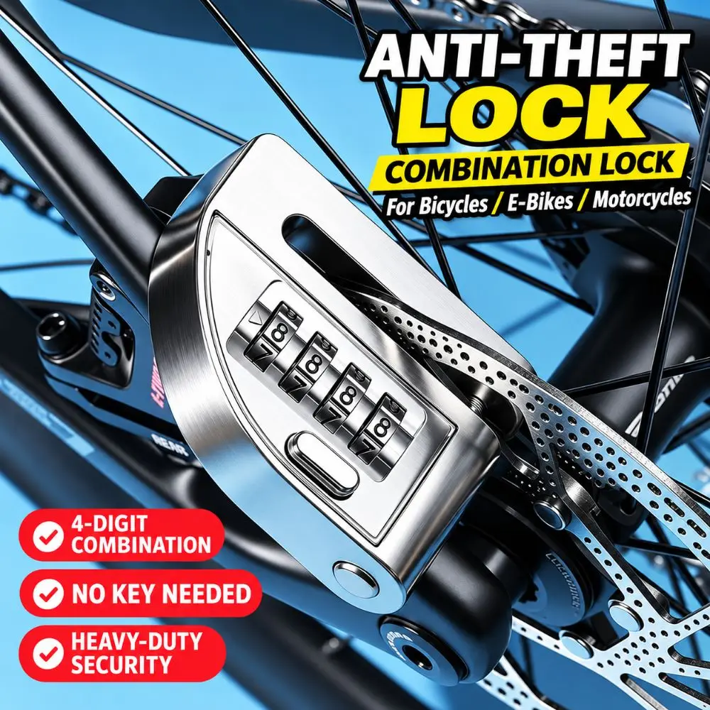 Alloy Steel Disc Brake Lock Anti-Cut Structure Portable Combination Lock One-Press Open Keyless Anti-Theft Lock Thickened Body