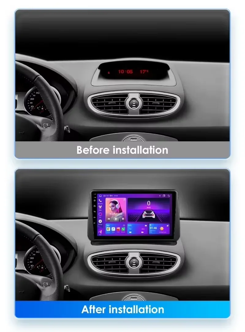Rádio Automotivo Android Carplay de 9 Polegadas para Renault Clio 3 2004 - 2015 QLED Multimídia GPS Navegação Unidade Principal Estéreo Áudio